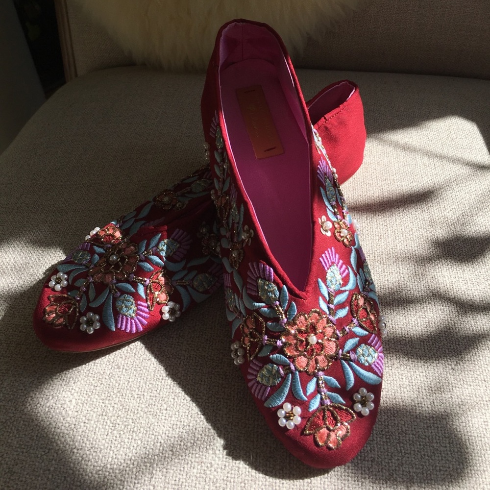 Anthropologie embroidered silk flats